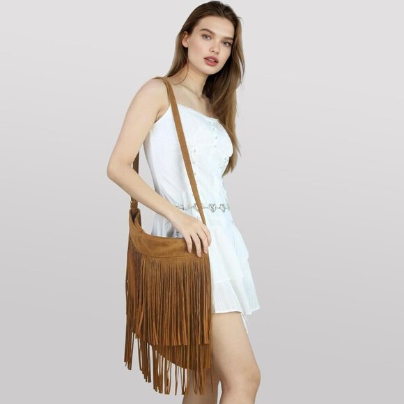 Durable Vegan Suede Fringe Purse - Versatile Hobo Bag for Every Occasion - Picture 6 of 6